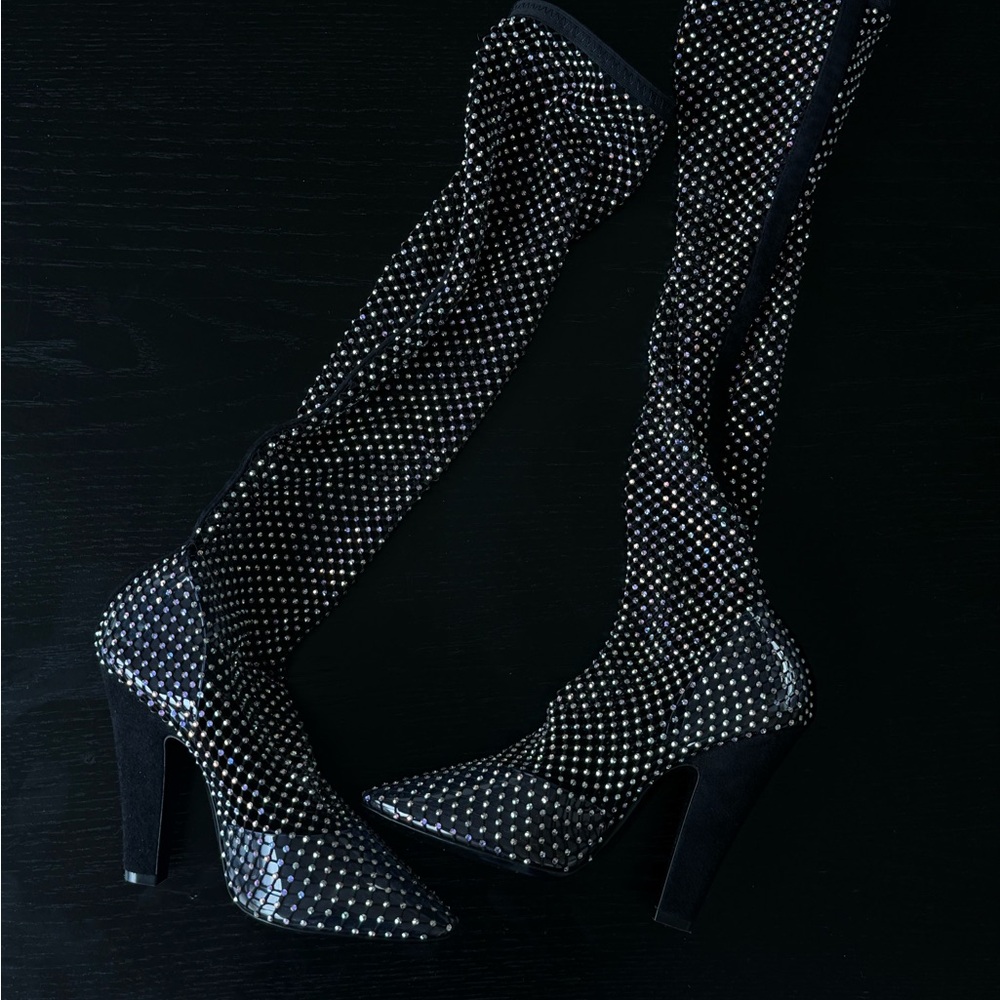 Saint Laurent Koller Crystal Rhinestone Sock Mesh Boots Size 37